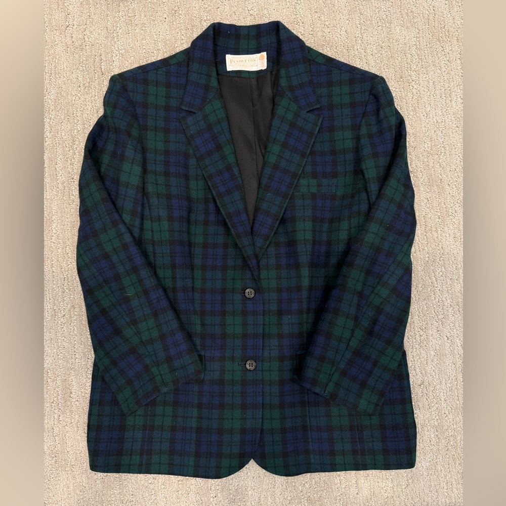 Pendleton Blackwatch Plaid Wool Blazer in Navy and Green